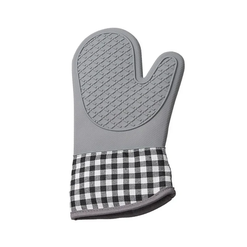 1Pc Oven Mitt Stain-proof Rhombic Texture No Odor Anti-scald Non-slip Grey Black Baking Glove for Bakery