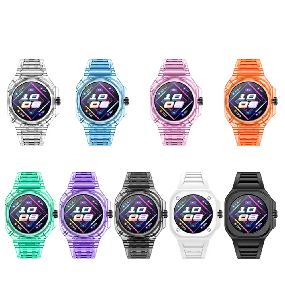 สายนาฬิกาซิลิโคนใสสำหรับนาฬิกา Huawei สายรัด GT Cyber และตะขอแบบชิ้นเดียวรวมกรอบเคสแบบสปอร์ต S