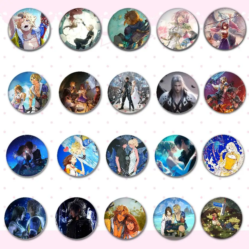 Final Fantasy Abzeichen Runde Brosche Niedliche Cartoon Idol Cosplay Abzeichen DIY Rucksack Kleidung Schmuck Pins