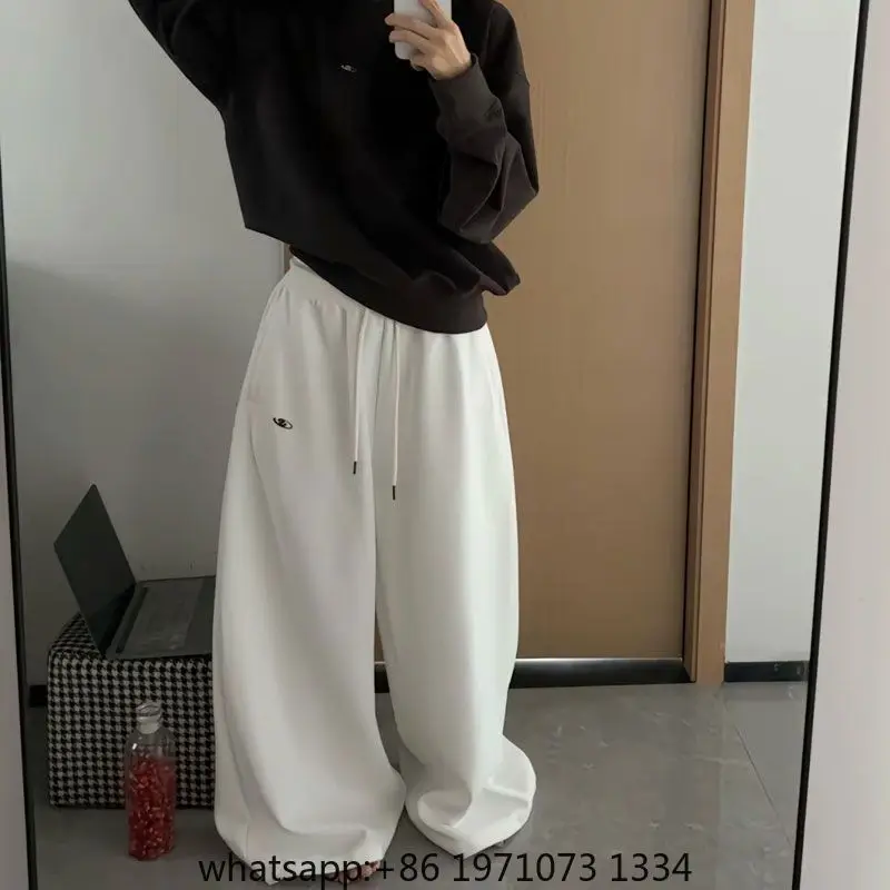 Oversize Cotton Pants Woman Y2K Casual Drawstring Trousers Korean Streetwear High Waist All Match Jogger Pants Grey Sweatpants