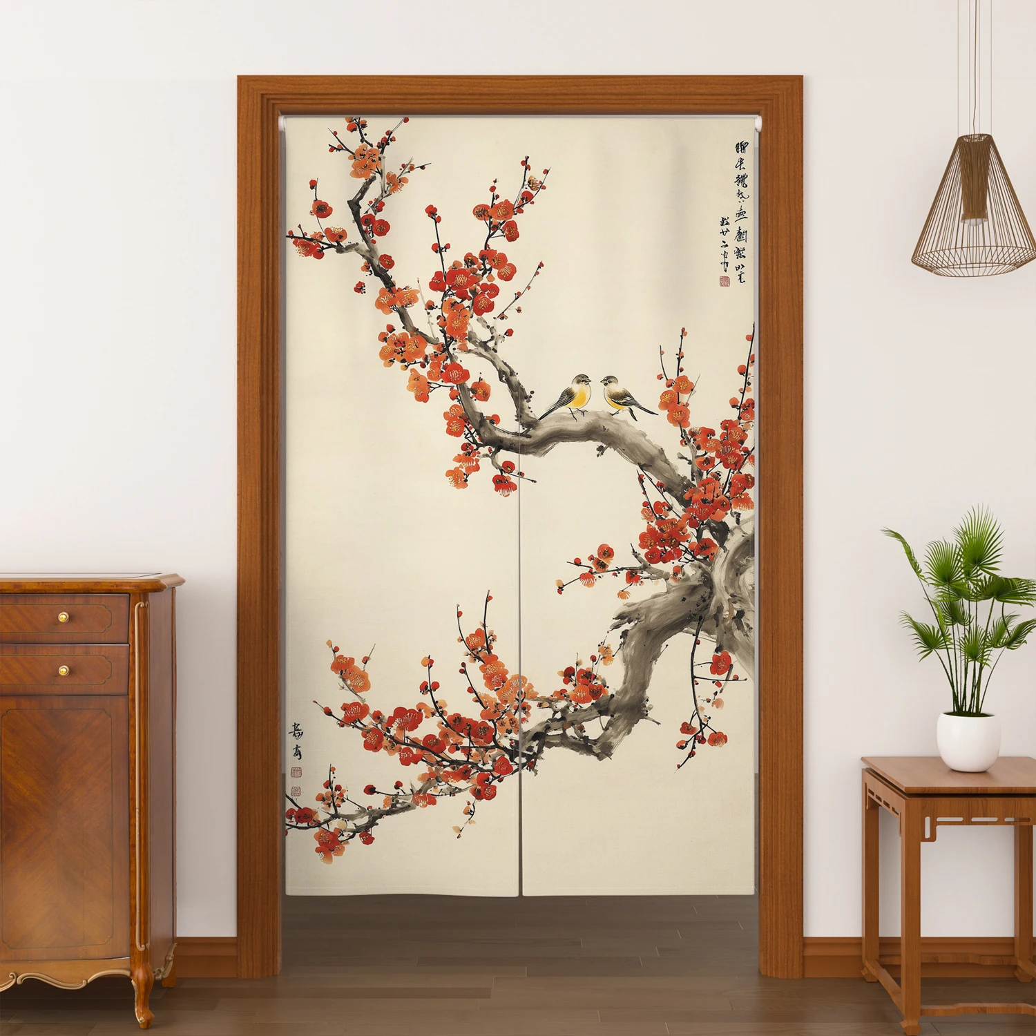 Chinese Traditional Flower Noren Door Curtains Linen Doorway Curtain Home Decor Room Divider Kitchen Entrance Split Half Curtain