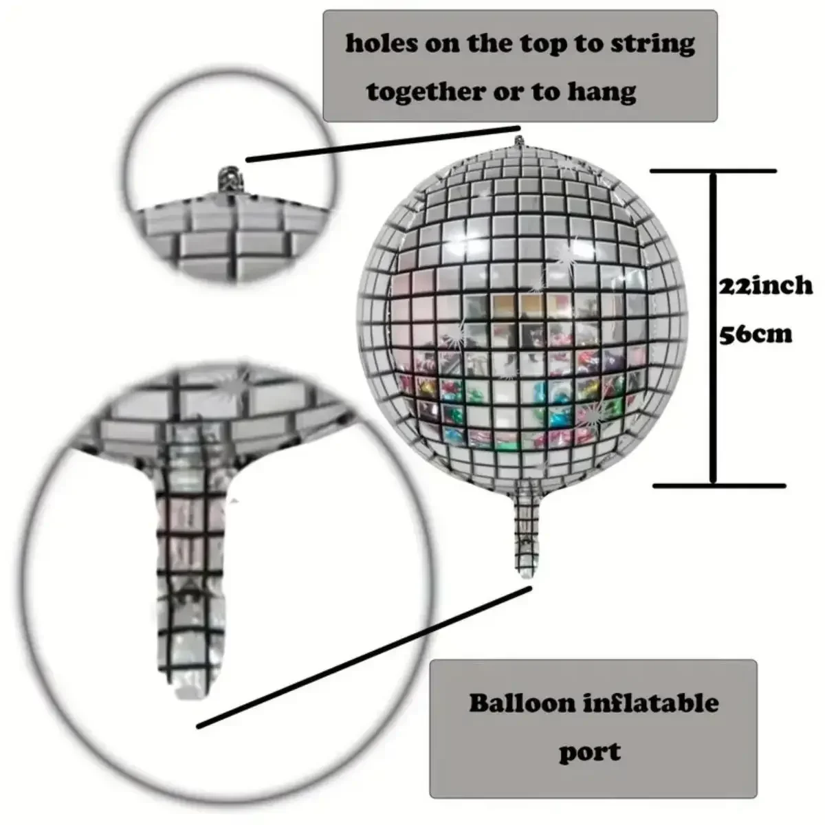 6er-Set 22 Zoll 4D Spiegel-Disco-Ballons, Retro Metallic Mehrfarbig Silber Gold Disco Geburtstagsdekoration Aluminiumfolienballons – Detail 2