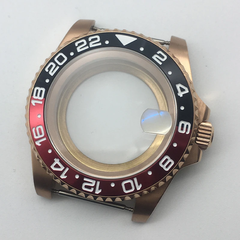 

40mm Rose gold watch case sapphire glass Ceramic frame for Seiko nh34 nh35 nh36 Miyota 8215 movement GMT Mod For 28.5mm Dial