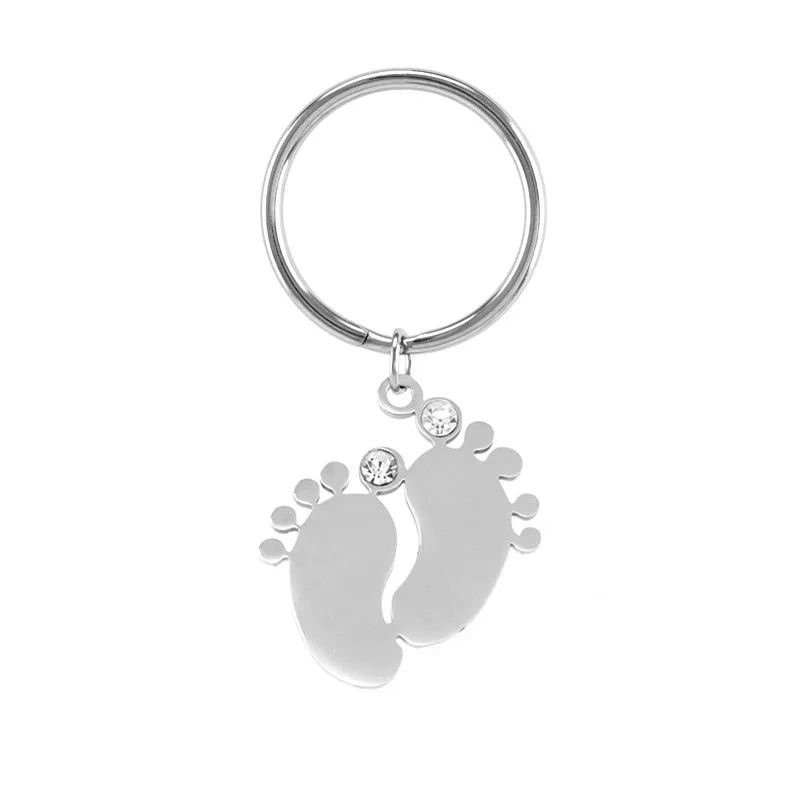 

Risul 100% Stainless Steel Key Chain Baby Foot Charm With Rhinestone Toe Key Ring Personalize Mirror Polished Wholesale 100pcs