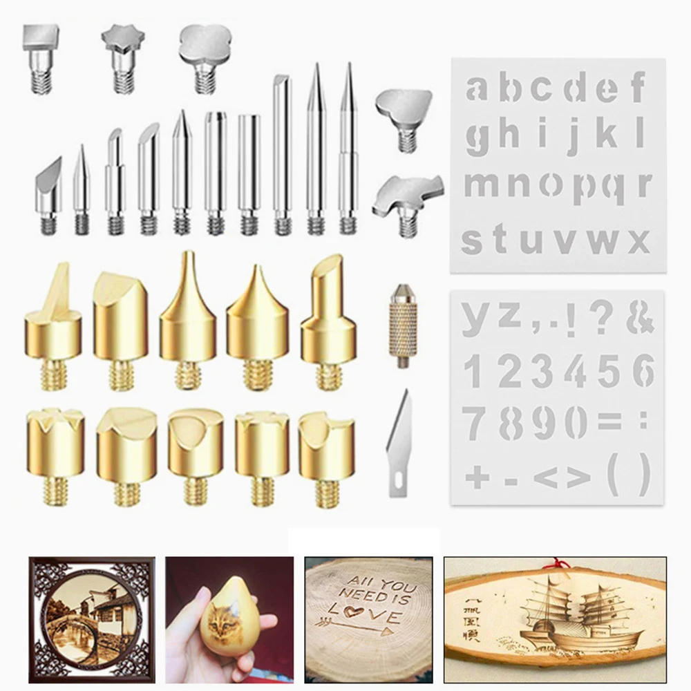 Craft Welding Tips Internal Heat Pyrography Marking Soldering Iron Head Set Stencil Wood Burning Pen Tips Tool Kit