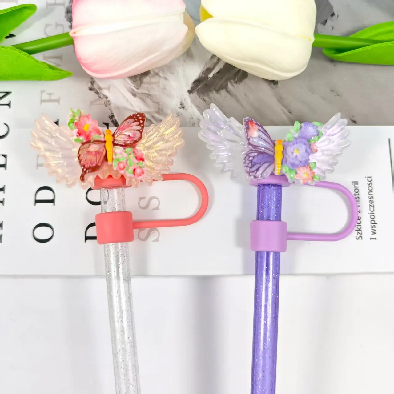 جديد زهرة الفراشة أجنحة الملاك سلسلة غطاء من القش غطاء غبار #2