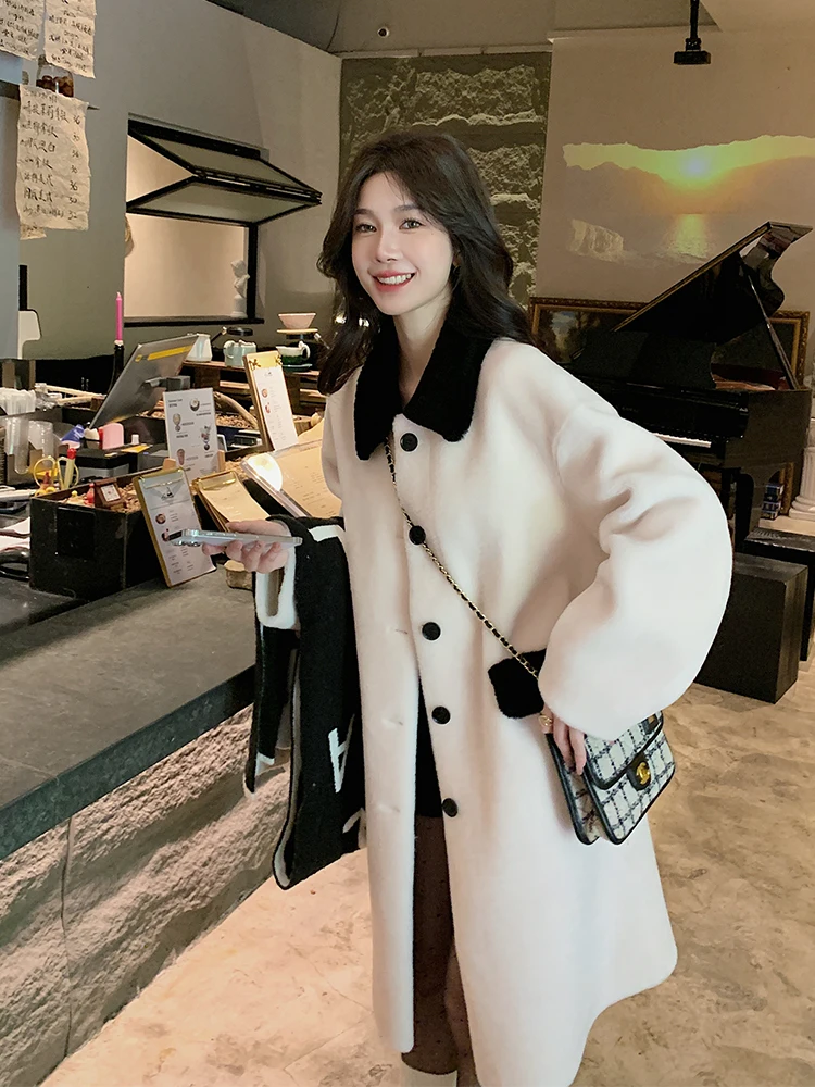 

Женское пальто Hebe Girl из овечьей шерсти средней длины, винтажное, с ушками, полностью из овечьей шерсти, теплое, из полиэстера, прямого кроя