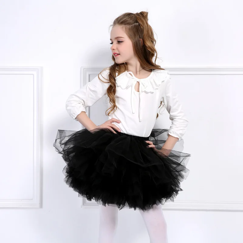 

Girls f Skirt Six Layers Tulle Puffy Skirt Cotton Fabric Pure Color A-Line Skirt for Children in Autumn And Winter
