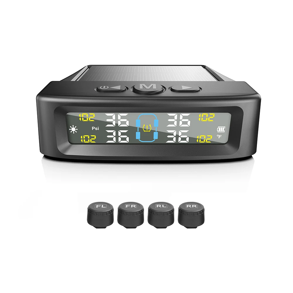 Solar TPMS Car Tire Pressure Alarm Digital Colorful Display 4 Or 6 External Sensors Waterproof Tire Pressure Temperature Warning