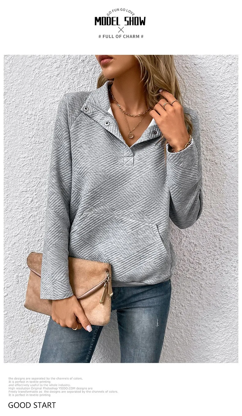 Casual Long Sleeve Hoodie Regular Fit Simple Style with Pocket Stand Collar Thin Regular Length Pullover Colorblock Women Hoodie