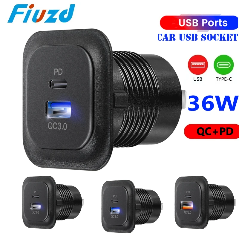Dual QC 3.0 Dual USB Fast Car Charger Socket 12V/24V with LED Auto Car Quckly Charge Adapter Power Outlet