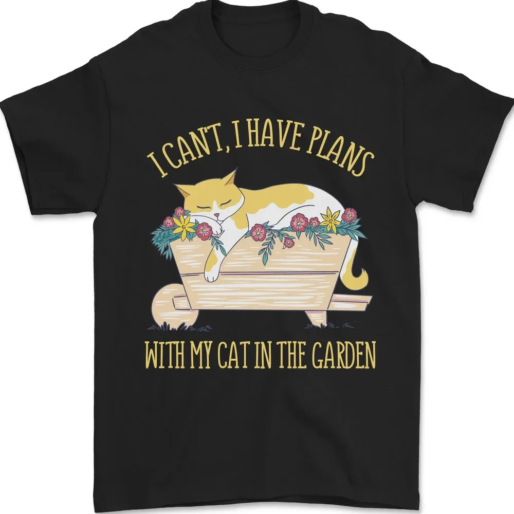 Men's T-shirt - I Have Plans With My Cat in the Garden, 100% Cotton Comfort  High Quality 100%Cotton Short Sleeve