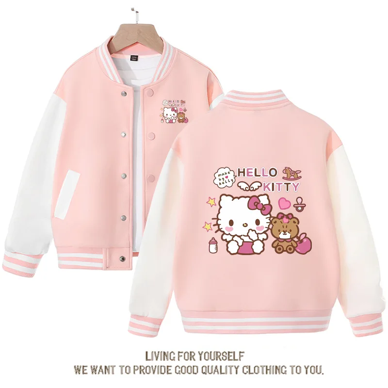 Sanrio Kawaii Anime Hello Kitty Children Baseball Uniform Cute Cartoon Woman Jacket Spring Autumn New Loose Sports Birthday Gift