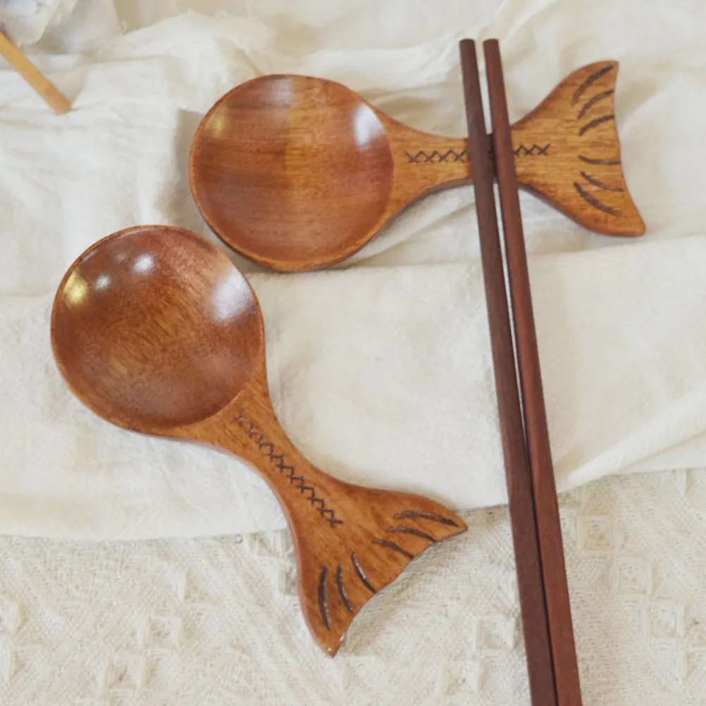 Nanmu Wood Fish Shaped Coffee Measuring Scoop Long Handle Wooden Spoon for Coffee Beans Powder Kitchen Tool Safe Comfortable