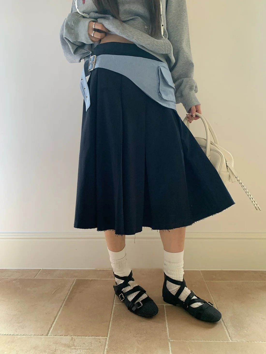 

Faionable High Waist Pleated Skirt with ket Functional Sle Midi Skirt Women's Cleanfit Polyester Fiber Casual Skirt