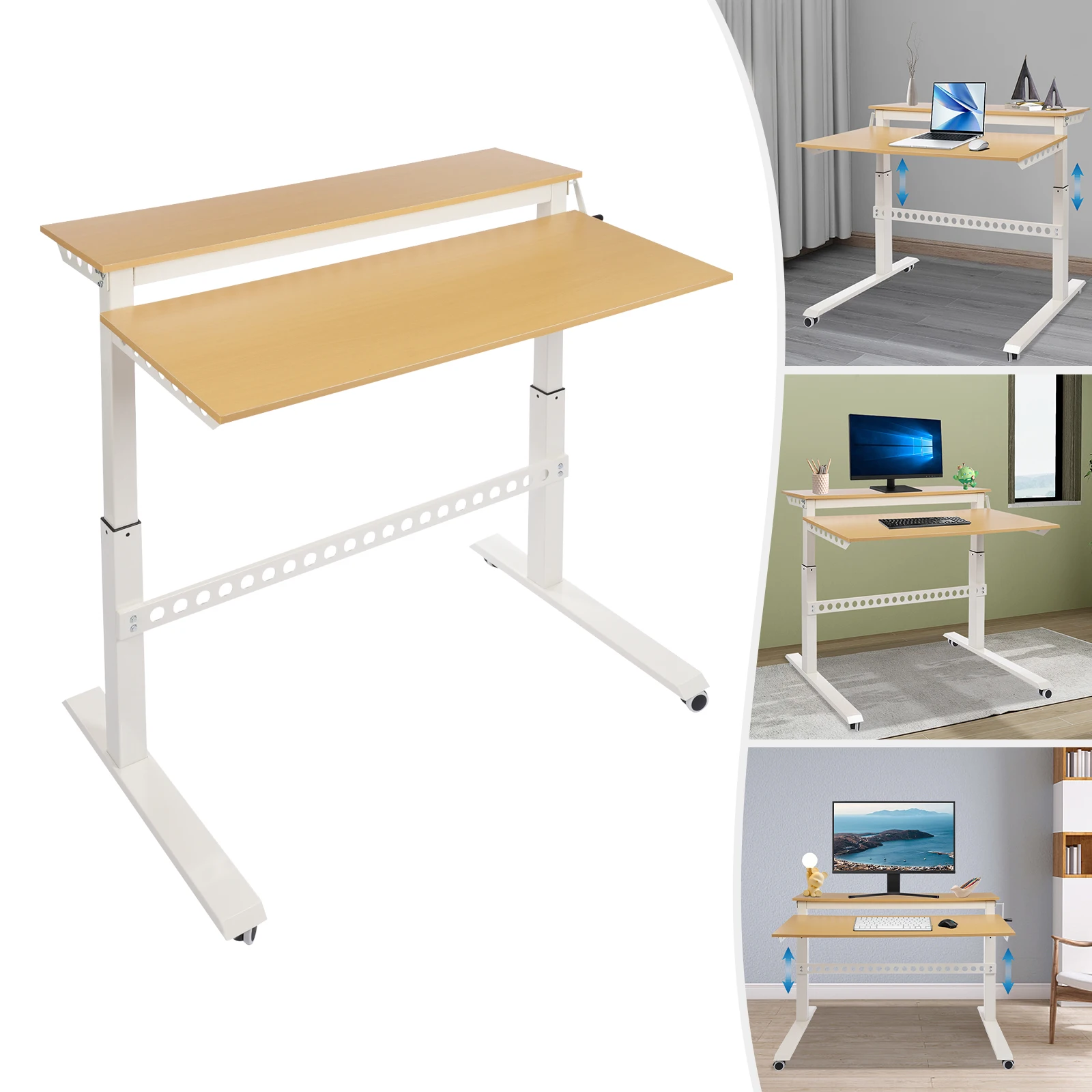 

Adjustable Standing Desk 2-Tier Standing Desk Rolling Standing DeskLaptop Desk Portable Office Writing Table