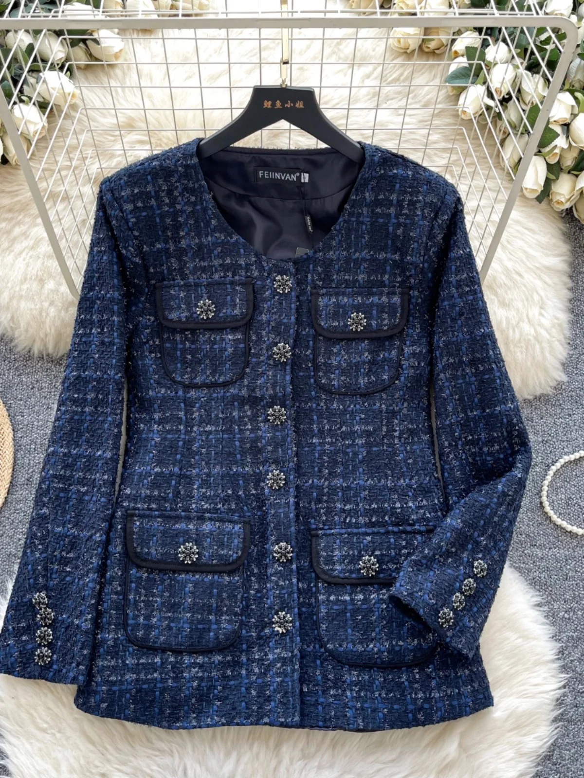 

Ele зимнее пальто женское свободного кроя, твидовое тюдовое пальто на одной пуговице, модный дизайн, роскошный длинный свек, круглый топ Ne