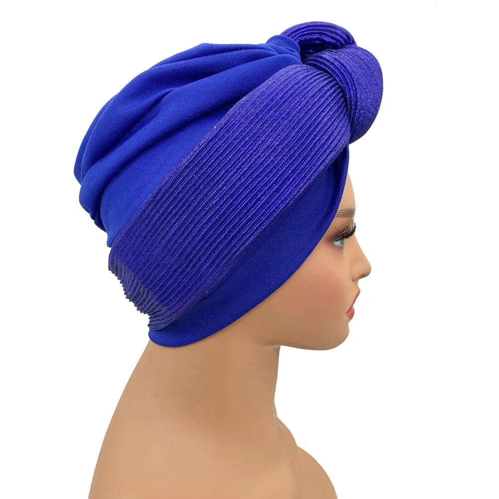 Turban à paillettes pour femmes, couvre-chef africain Auto Gele Nigeria, cravate de sauna de mariage, vêtements de sauna de fête, chapeau musulman, casquette à la mode