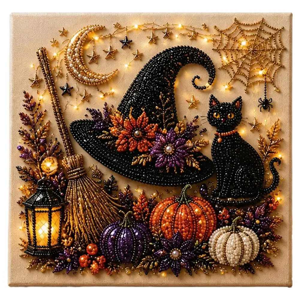 Halloween Geist & Kürbis 3D Perlenkunst DIY-Set 3D Perlenmosaik Bastelset Niedliche Schwarze Katze Geist Kürbis Leinwandkunst Heimdekoration – Detail 7