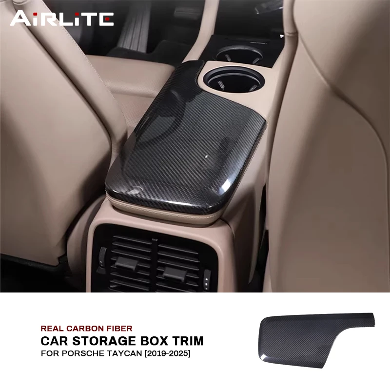 

Real Carbon Fiber For Porsche Taycan 2019-2025 Car Central Armrest Storage Box Trim Cover Interior Decoration Accessories