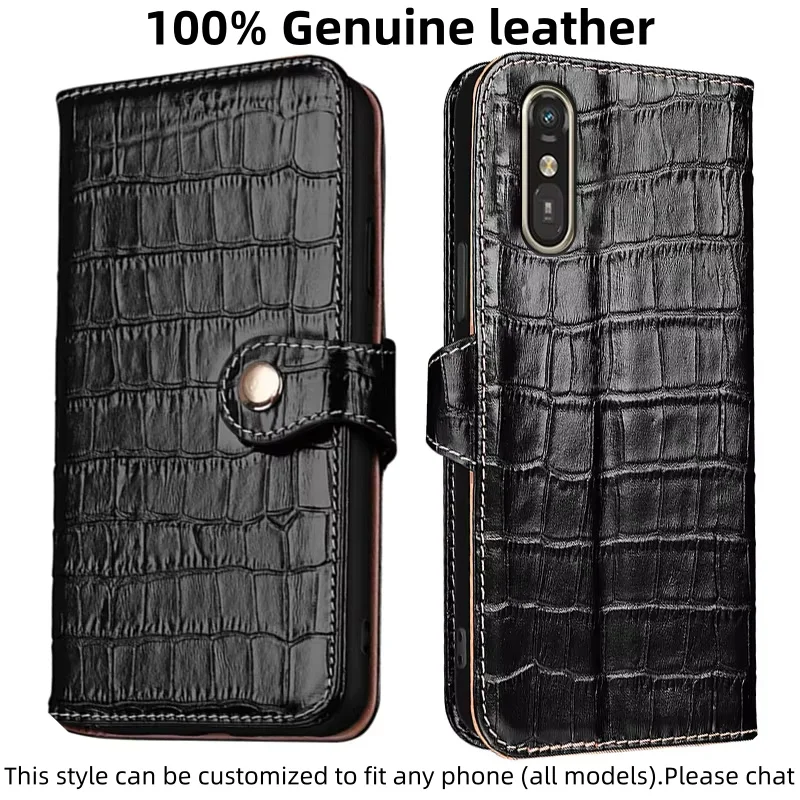 

Чехол-бумажник с текстурой крокодила из натуральной кожи для FCNT Rakuraku A401FC Filp, магнитная кнопка, чехол для телефона с защитой от падения