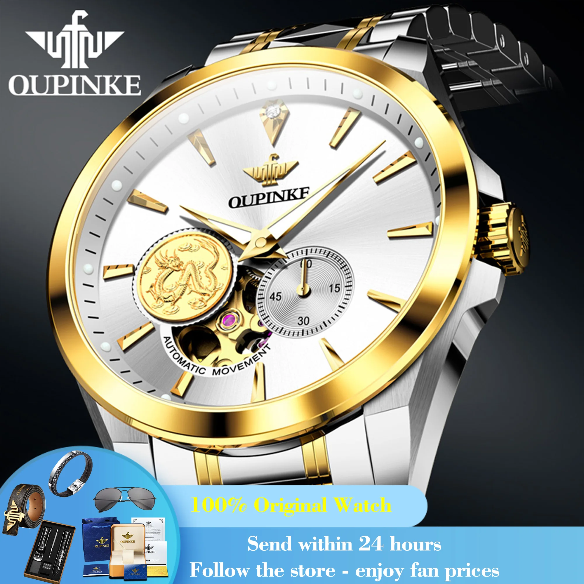 

OUPINKE 3260 Watch For Men Real Diamond Luxury Mechanical Man Watch MIYOTA Movement Waterproof Hollow Men's Automatic Wristwatch