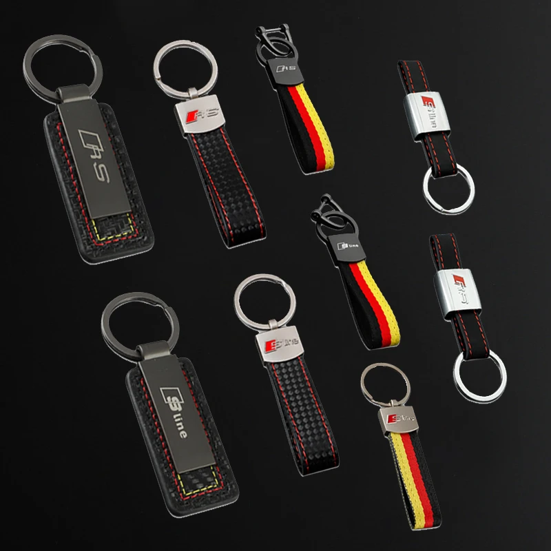 Car Leather/Carbon Fibre Keychain Alloy Keyrings For Audi RS 3 LMS 4 Avant 5 6 7 Q8 Sline A4 B8 B6 B7 B9 A3 8v 8p A6 C6 C7 C5 Q5