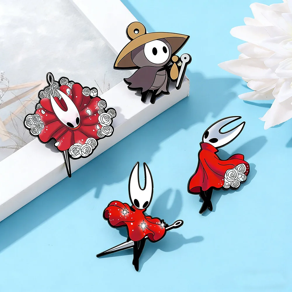 4er-Set Hollow Knight Silksong Emaille-Broschen: Cartoon Hornet & The Knight Anstecknadeln für Game-Fans – Sammlerstück Broschen-Abzeichen