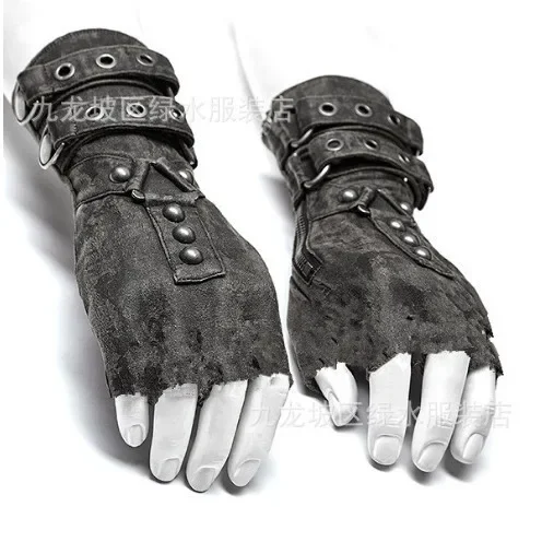 

HOT Medieval Steampunk Men's Arm Guards Rivets Belt Buckles Gloves Vintage Hand Guards