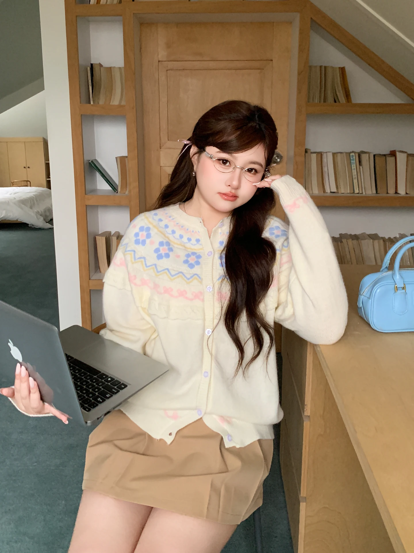 

Вязаный кардиган YUZI с узором «рыбья кость», оверсайз, в нежном стиле, с цветными блоками и кружевной отделкой, мягкий, больших размеров, женская весенняя верхняя одежда