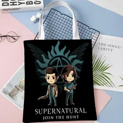 Tote Bags Supernatural TV Print Fabric Eco Handbag High Capacity Shopping Office Reusable Casual Shoulder Bag 1016WJY