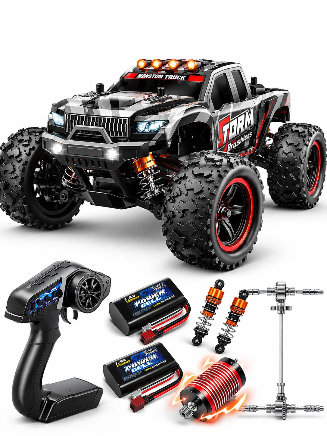 Wanhs18-02max RC Auto 1:18 Bürstenloser RC-Wagen für Erwachsene & Jungen, Vollmetall-Antriebsstrang Offroad-RC-Rennwagen 52 km/h, Geschwindigkeitsregelungsauto für Erwachsene mit 2 Batterien und