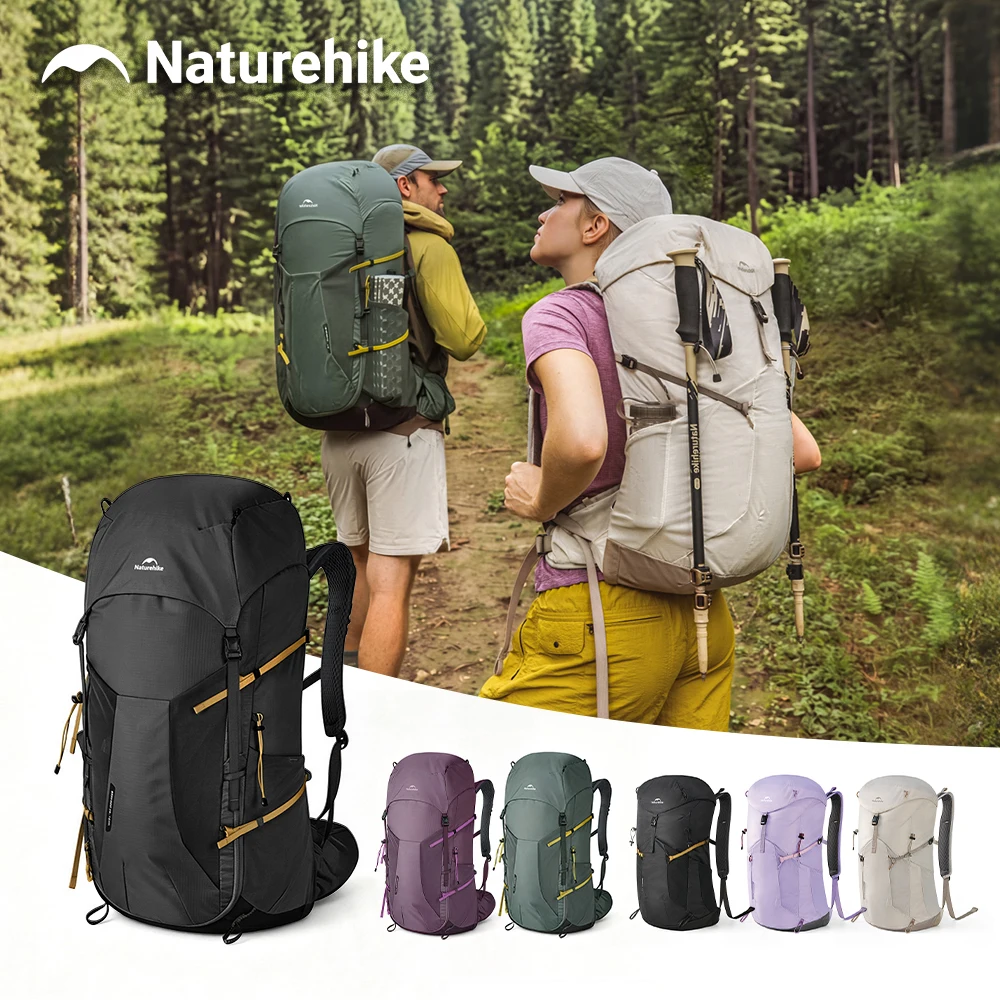 Naturehike 45+5L Hiking Backpack Adjustable Back Length Rain Cover Water Warehouse Ventilating System Climbing Camping Bag Tour