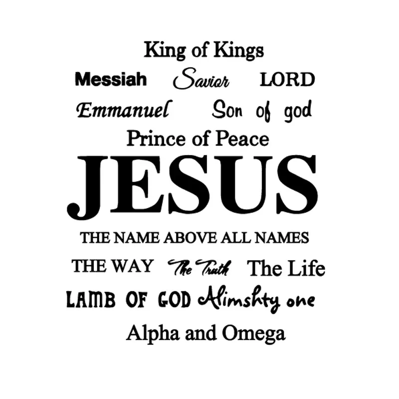 1 pc Jesus Name God Messiah Words Wall Sticker Removable Jesus Lord Religion Lettering Wall Stickers Diy Wallpaper for home