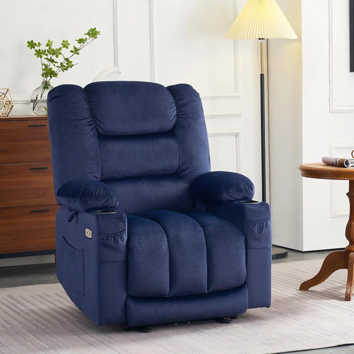 Electric Power Recliner Chair with Heat and Vibration, USB Ports, Cup Holders, Reclining Chair for Living Room 6079