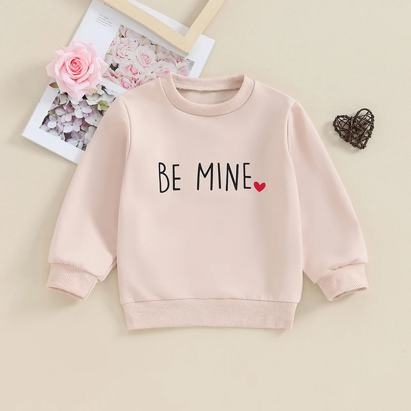 Children s Valentine s Day Heart Print Long Sleeve Sweatshirt Pullover Top Toddler Spring Outfit with Letter Detail