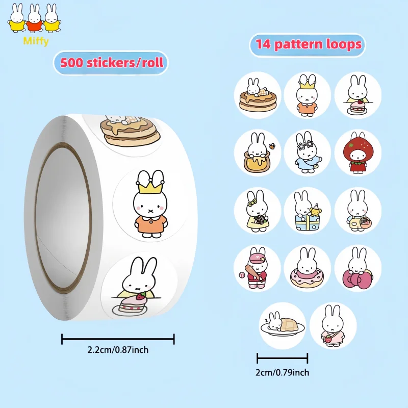 500Pcs Cartoon Miffy Sticker Kawaii Rabbit Two Models Ins-style Computer Mobile Phone Roll Stickers Home Decoration Gift