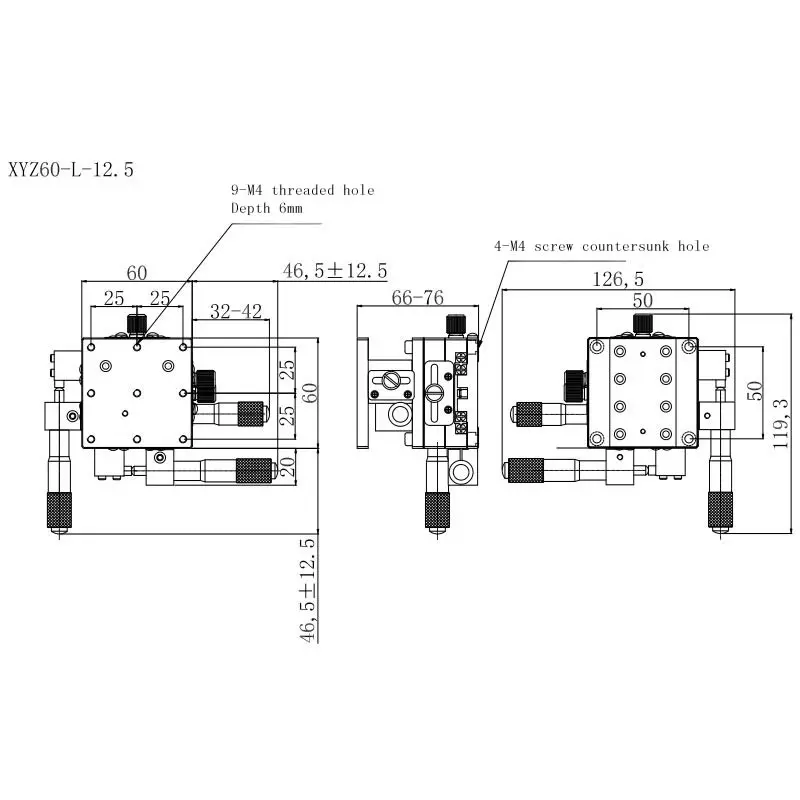 

Increase stroke XYZ60-L Three directions Manual fine adjustment lifting platform LD60 Multi-axis guide slide table
