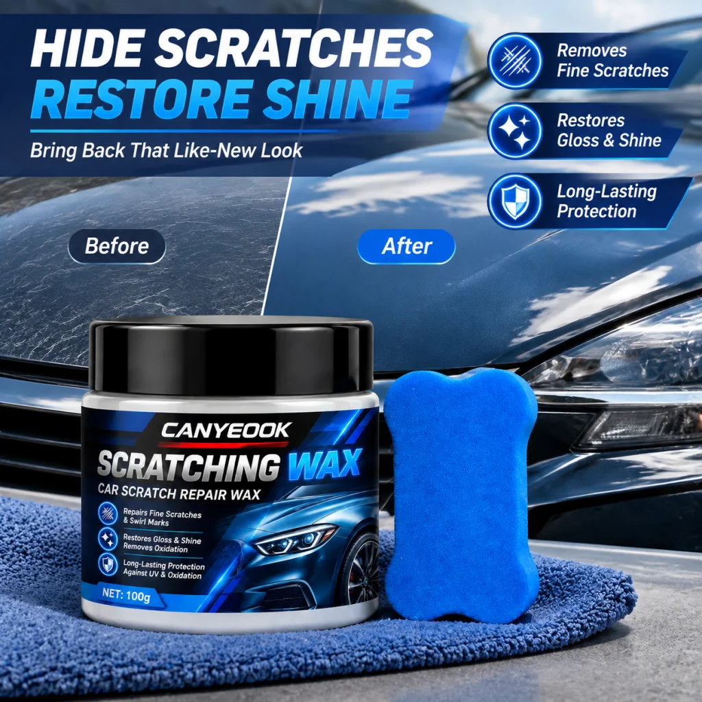 CANYEOOK Car Scratch Repair Wax 100g with Polishing Sponge, Fix Hairline Swirl Marks, Remove Oxidation Water Spots