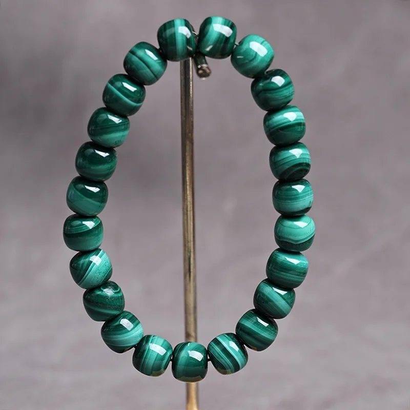 Natural malachite bracelet with vintage disc and beads, multi-layered green design, traditional style, unisex