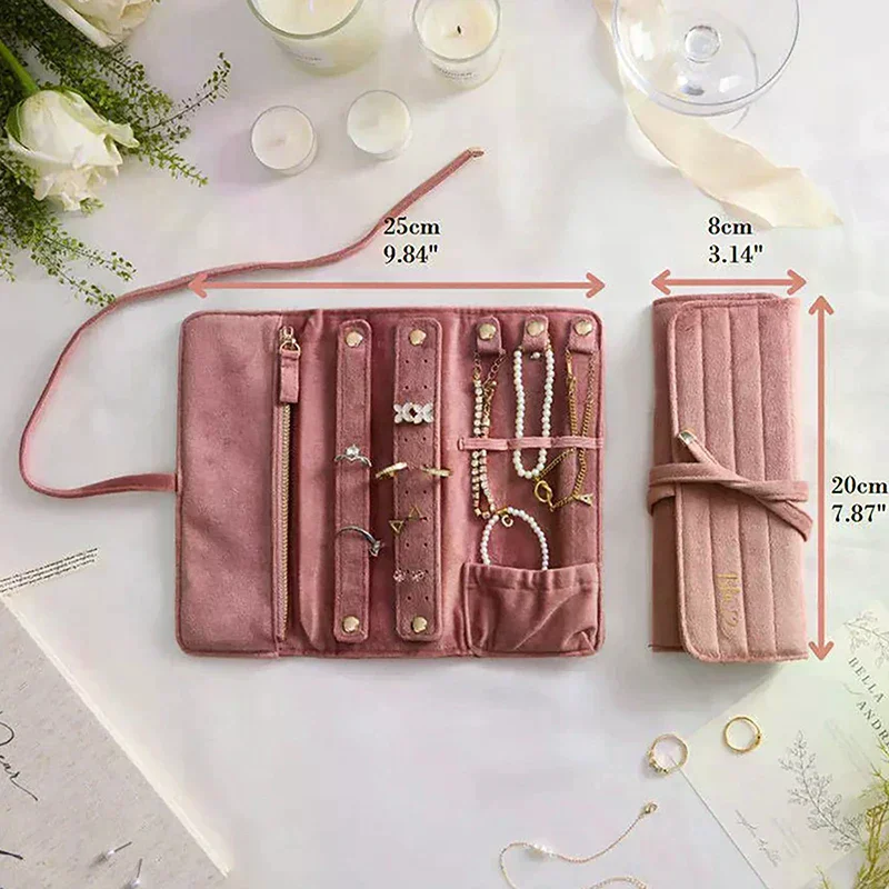 حقيبة مجوهرات مخملية، حقيبة تخزين أقراط باللون الأخضر الداكن، حقيبة تخزين مجوهرات مدمجة كهدية لعرض المنزل #5