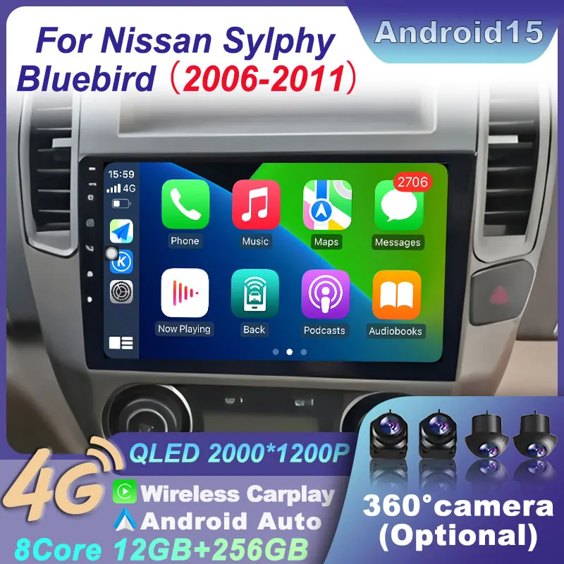 GPS Navigation Wireless CarPlay for NISSAN Sylphy Bluebird 2006-2011 Multimedia Radio Stereo Car Radio Video BT WIFI Auto Audio