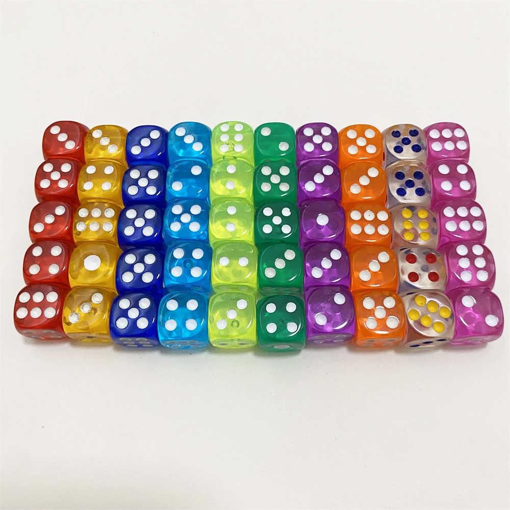 50pcs/Pack High Quality New 12mm Acrylic Transparent D6 Point Dice #12 Round Corner Boutique Dice