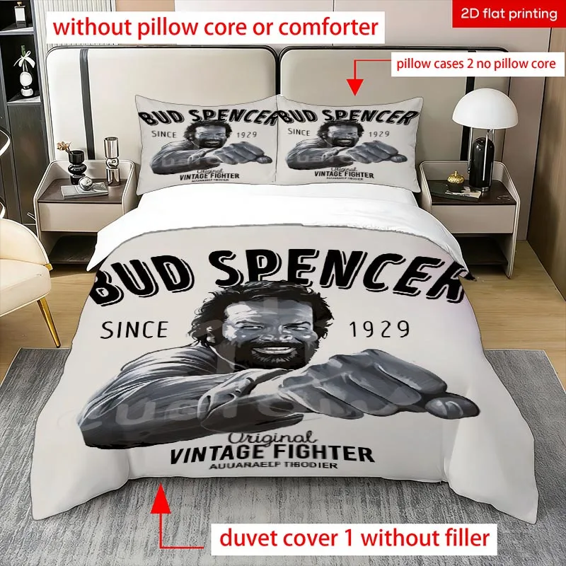 Customize 2/3pcs Bud Spencer Retro Fighting Print Duvet Cover Set Multifunctional Duvet Cover Three-Piece Set, with a Strong Fes