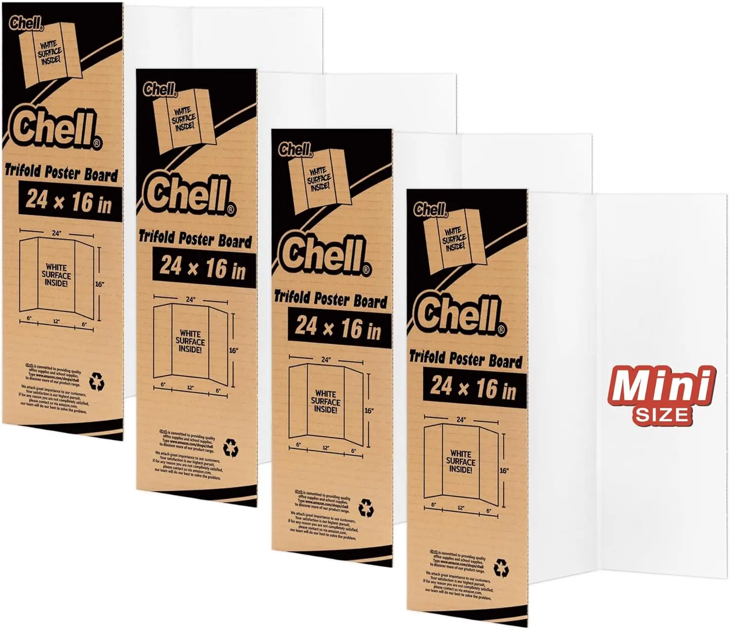

Mini Trifold Poster Board 16x24, Small Corrugated Project Board for Presentations and School Projects, White 4 Pack