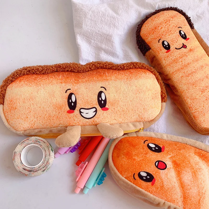 1 Piece Kawaii Cute Cartoon Food Bread Pen Pencil Bag School Office Supplies Stationery Makeup Pouch Cosmetics Case Funny