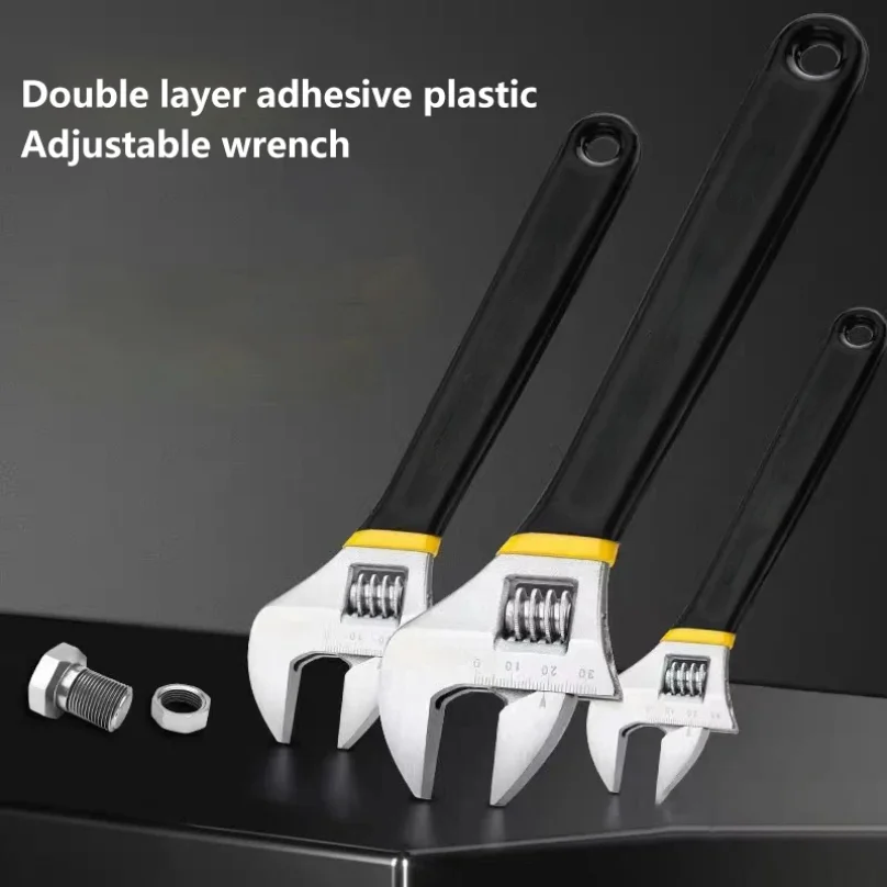 

Universal 10/12 Inch Adjustable Wrench with Rubber Grip for Superior Handling in Car Repairs & Industrial Maintenance