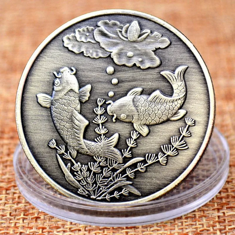 Chinese Coin Collection Koi Copper Lucky Charm Feng Shui Collectible Coins Souvenirs and Gifts