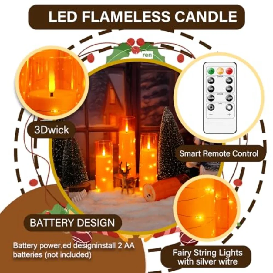 Flameless LED Candles with Timer 9 Pc Flickering Flameless Candles for Romantic Ambiance and Home Decoration Stable Acrylic She