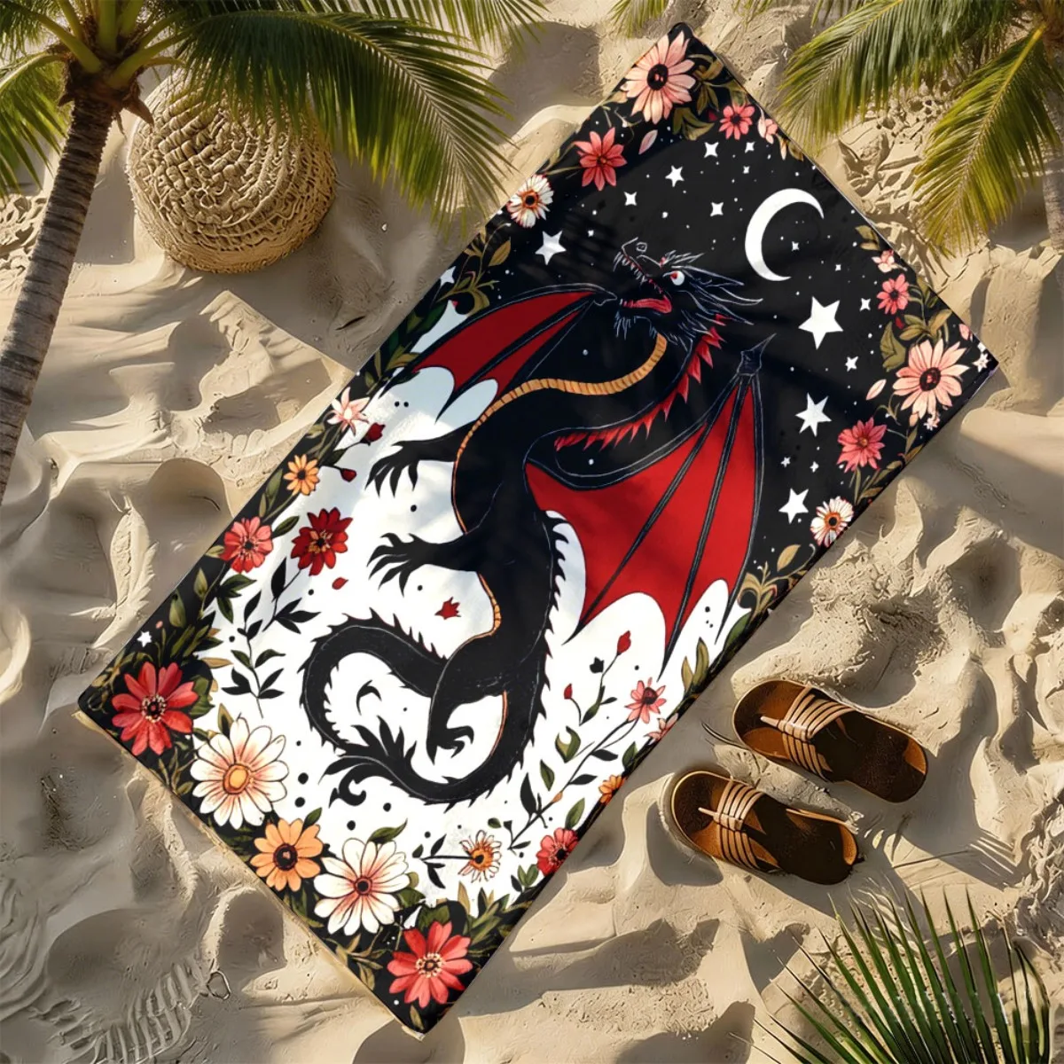 

Dark Fairy Tale Dragon Background polyester microfiber beach towel is highly absorbent, suitable for swimming and beach outings